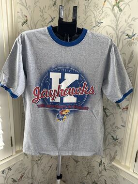 Vintage Jayhawk KU Tshirt Gray Blue Men’s Medium By Team Athletics